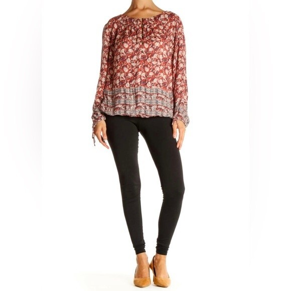 Lucky Brand long sleeve rustic red boho top size small - Picture 1 of 8